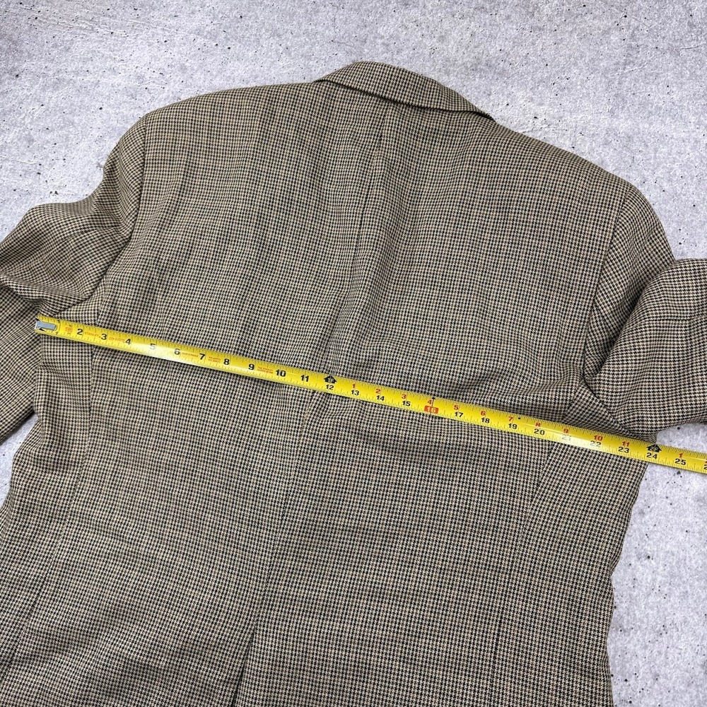 Chaps Ralph Lauren Tan Brown Padded Shoulder Houndstooth 44T Silk Wool Blazer - Picture 9 of 12